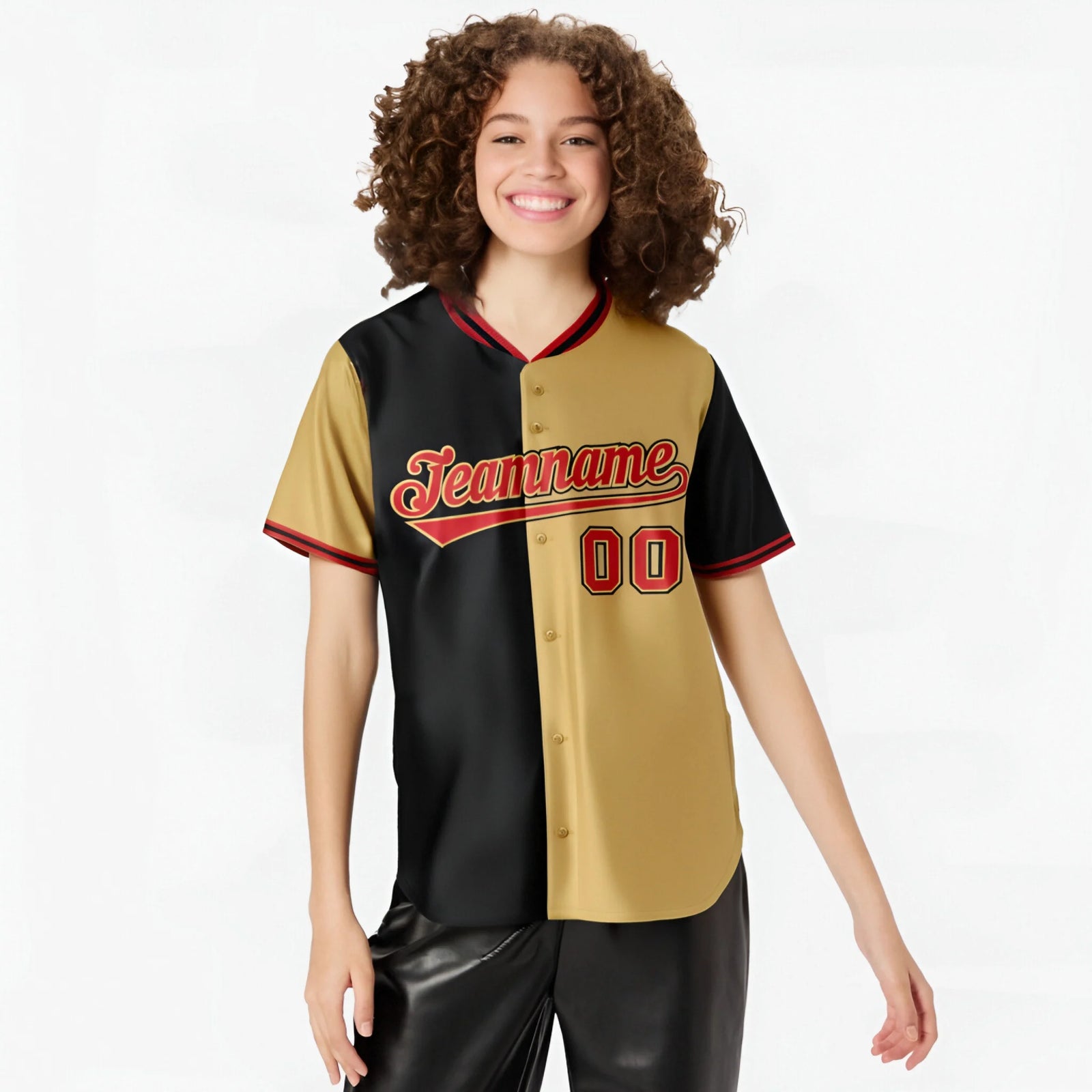 Custom Black Old Gold-Red Authentic Split Fashion Baseball Jersey