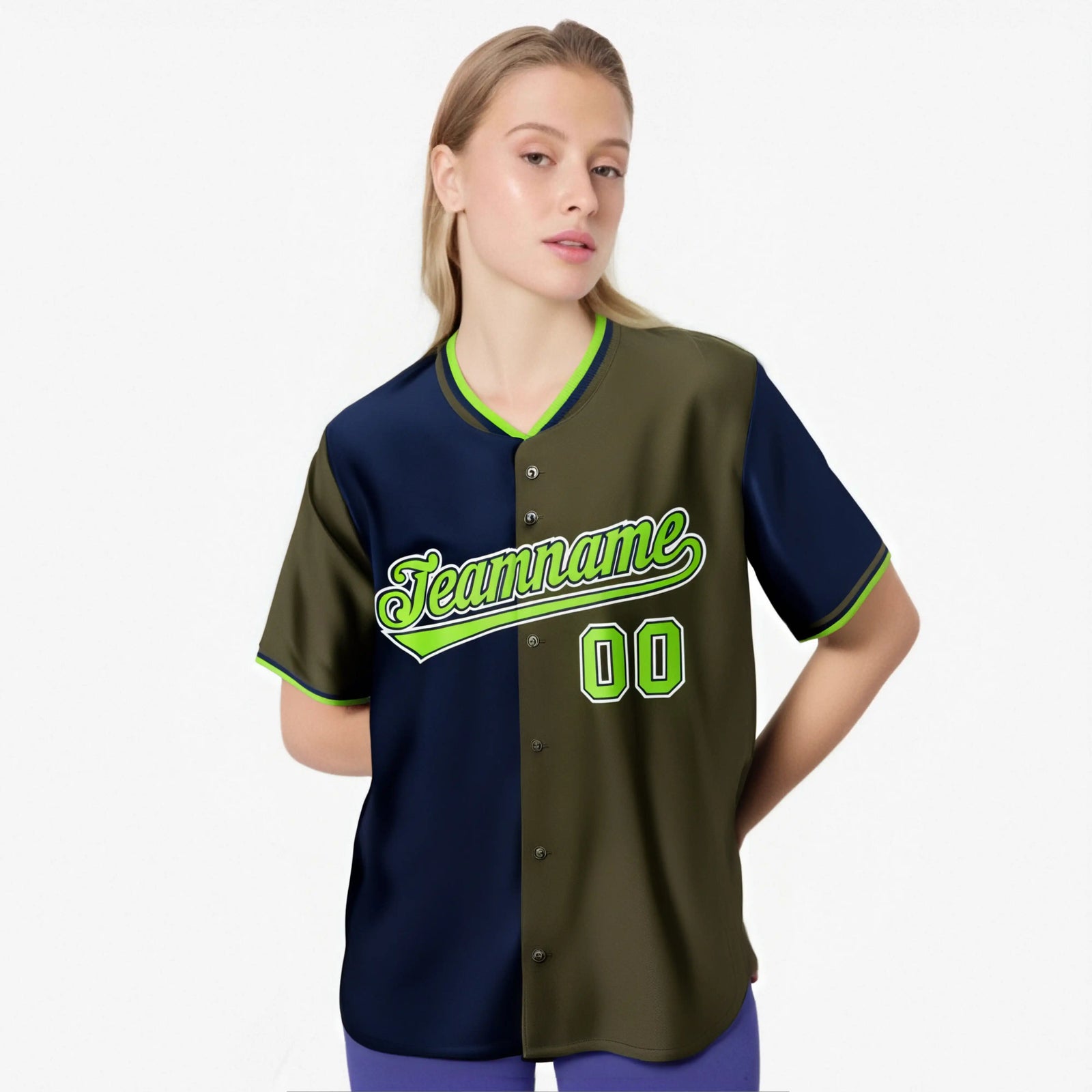 Custom Navy Olive Authentic Split Fashion Baseball Jersey