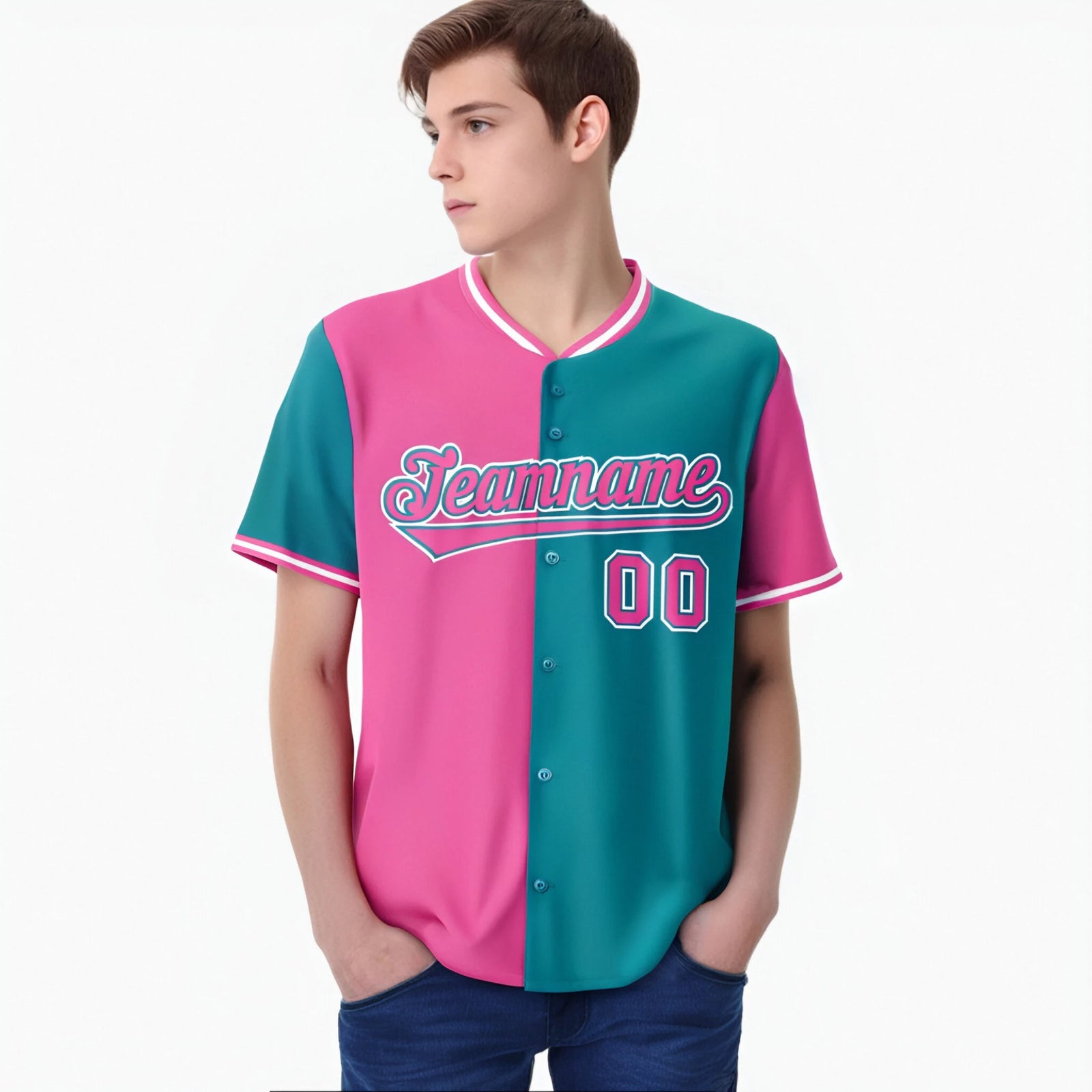Custom Pink Aqua Authentic Split Fashion Baseball Jersey