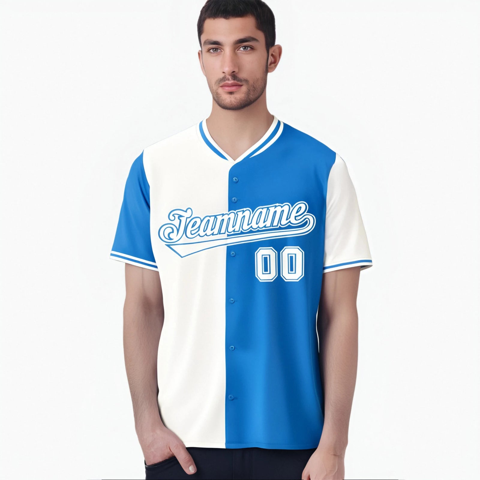 Custom White Powder Blue Authentic Split Fashion Baseball Jersey