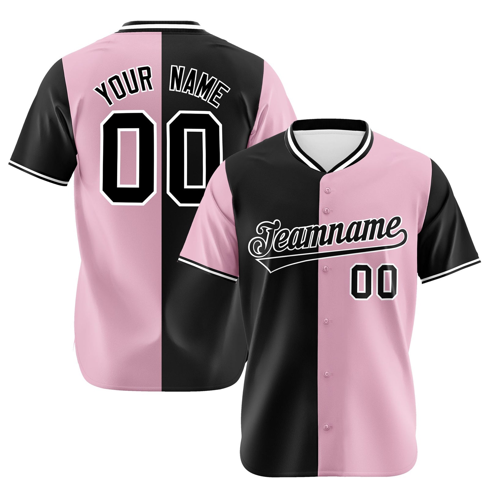 Custom Black Light Pink Authentic Split Fashion Baseball Jersey