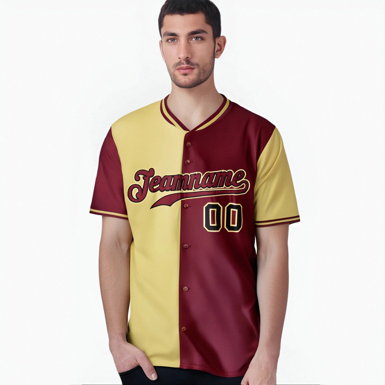 Custom Khaki Crimson Authentic Split Fashion Baseball Jersey