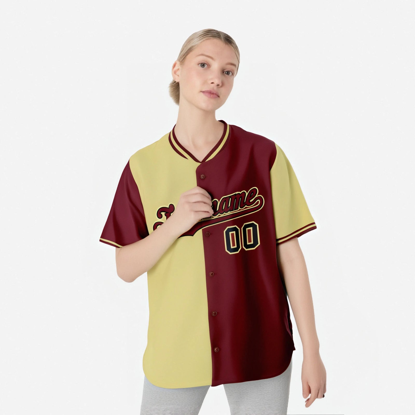 Custom Khaki Crimson Authentic Split Fashion Baseball Jersey