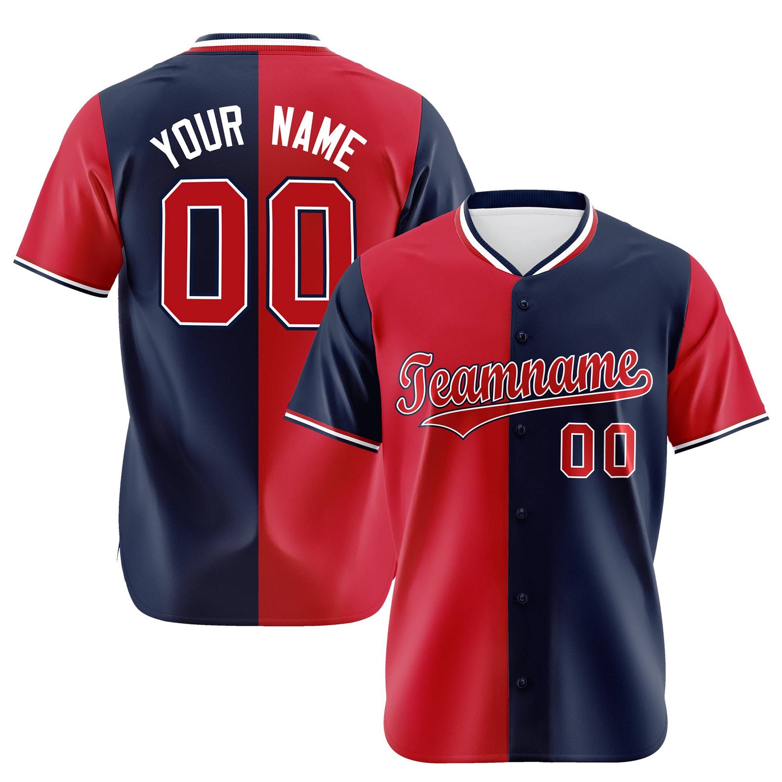 Custom Red Navy Authentic Split Fashion Baseball Jersey