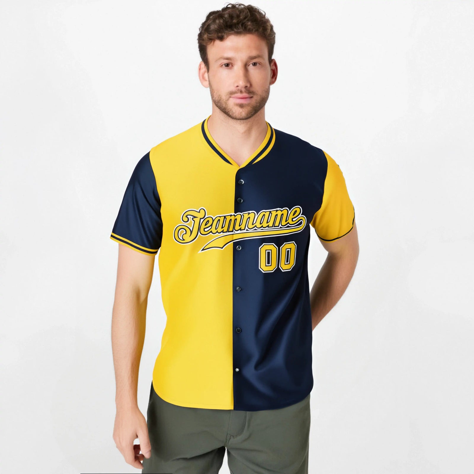 Custom Gold Navy Authentic Split Fashion Baseball Jersey