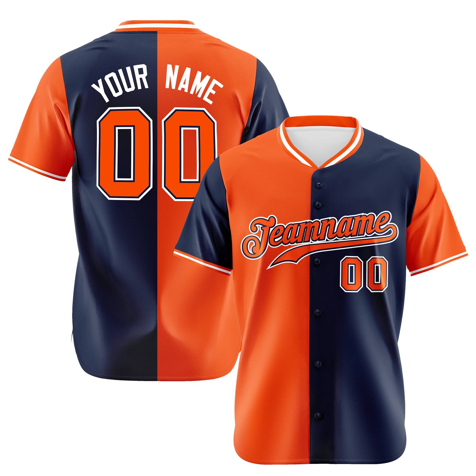 Custom Orange Navy Authentic Split Fashion Baseball Jersey