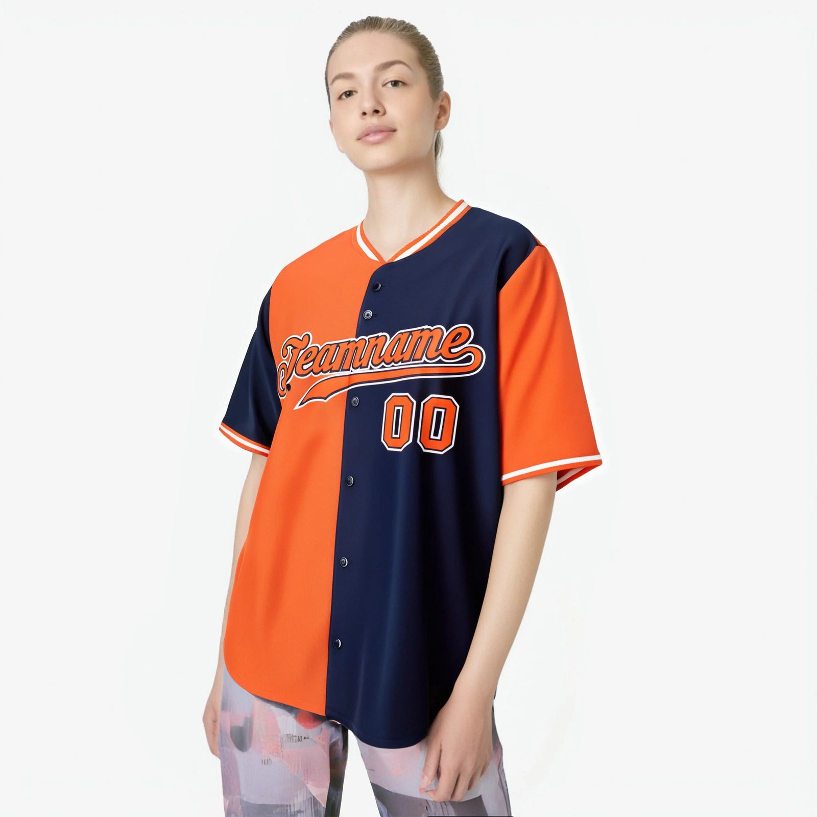 Custom Orange Navy Authentic Split Fashion Baseball Jersey