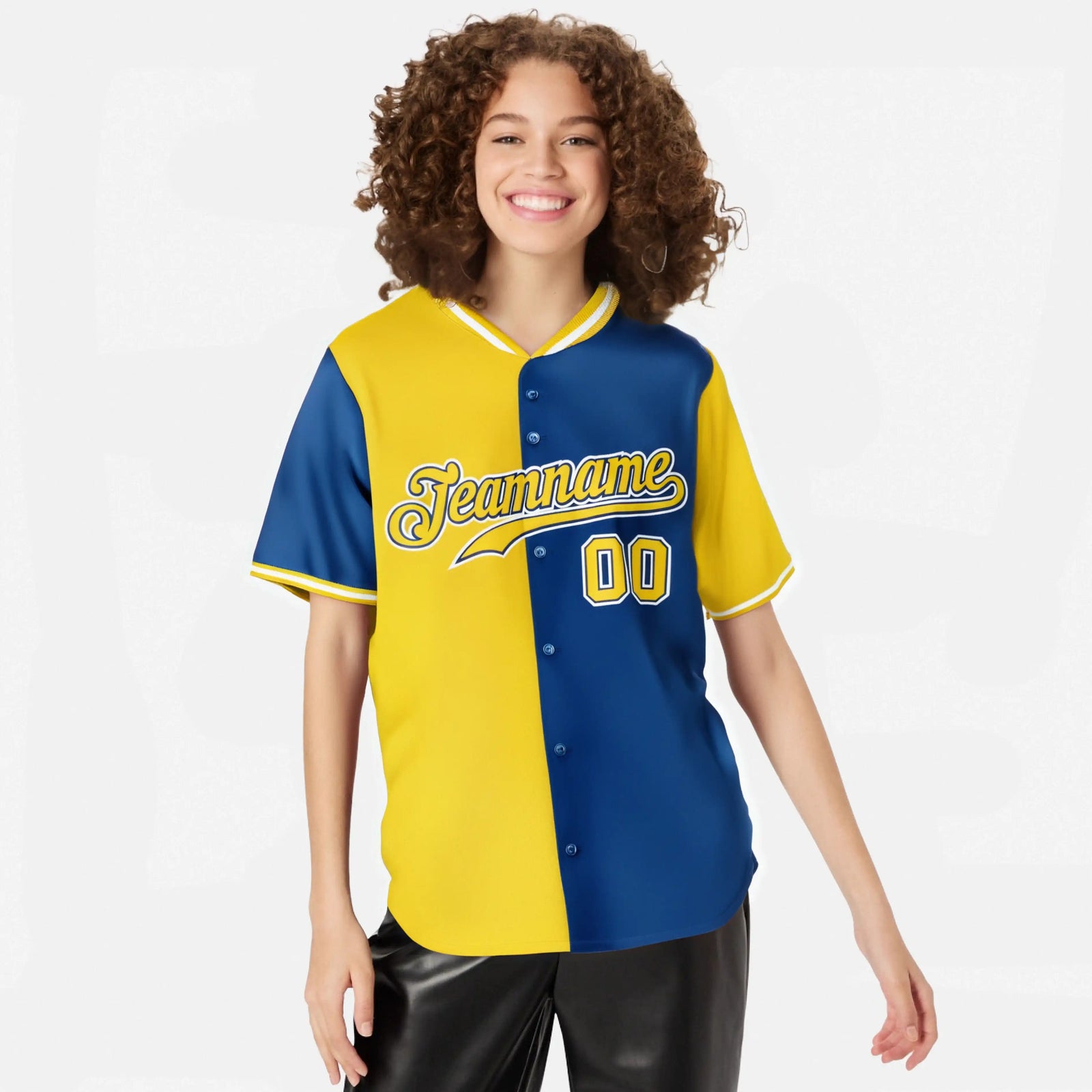 Custom Yellow Royal Blue Authentic Split Fashion Baseball Jersey