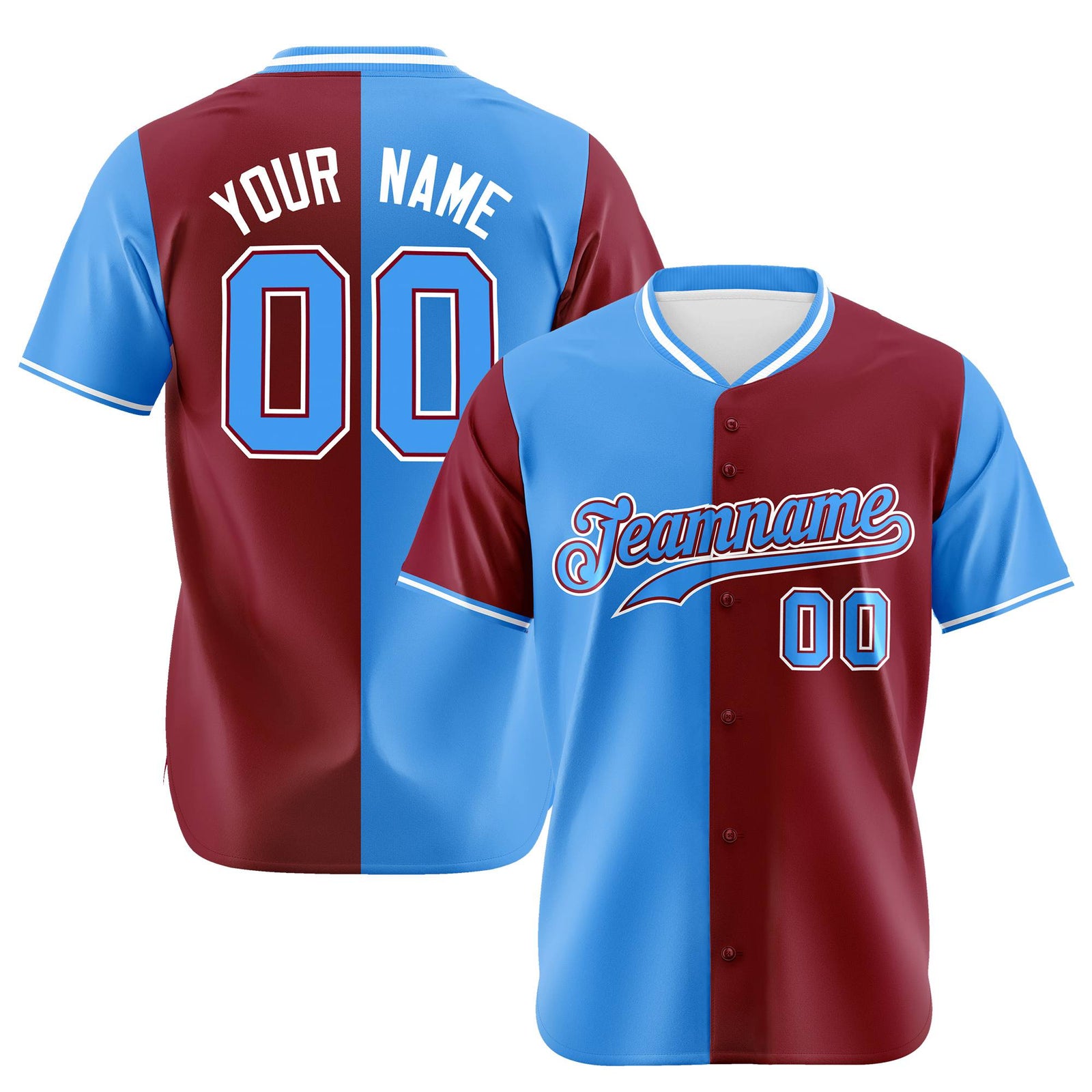 Custom Powder Blue Crimson Authentic Split Fashion Baseball Jersey