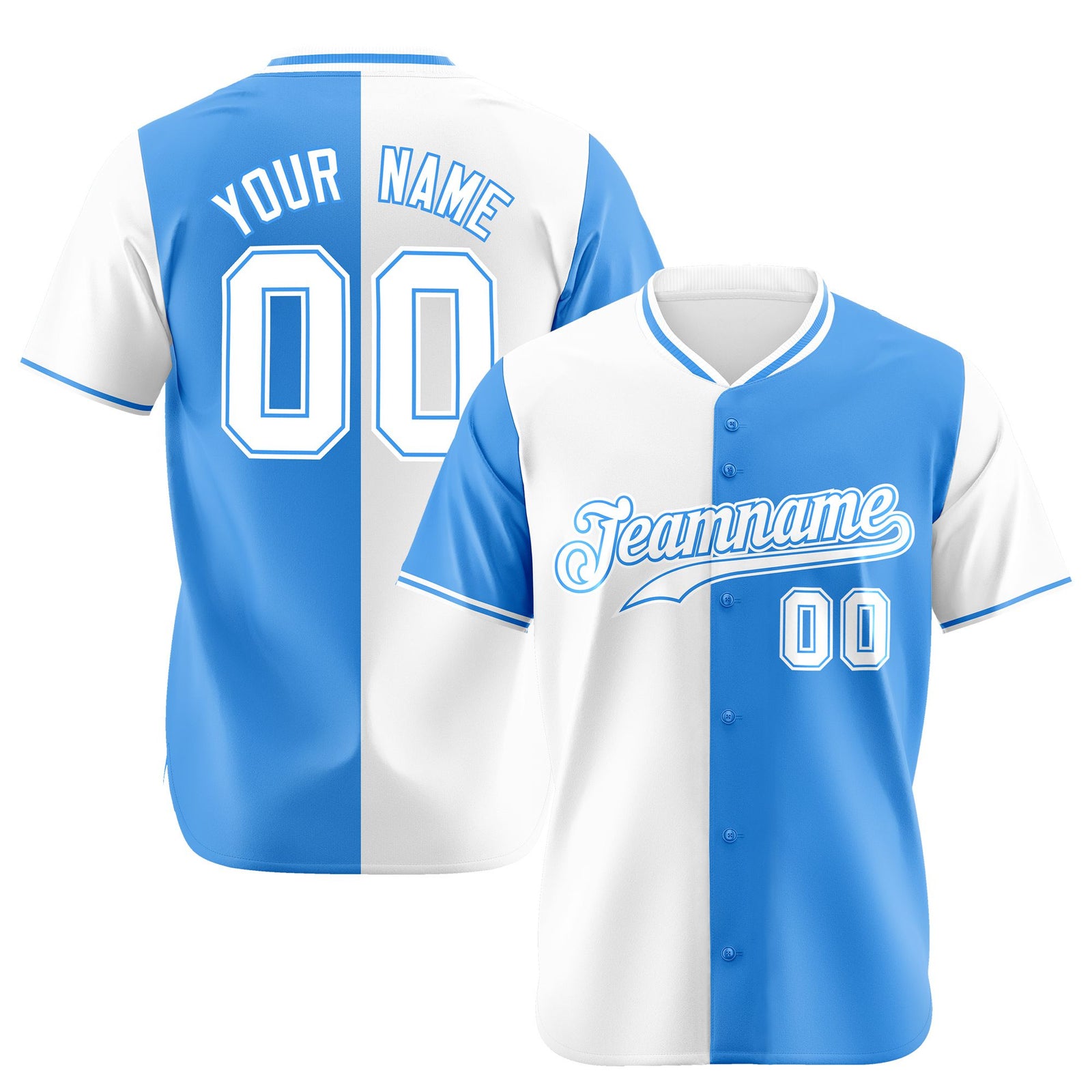 Custom White Powder Blue Authentic Split Fashion Baseball Jersey