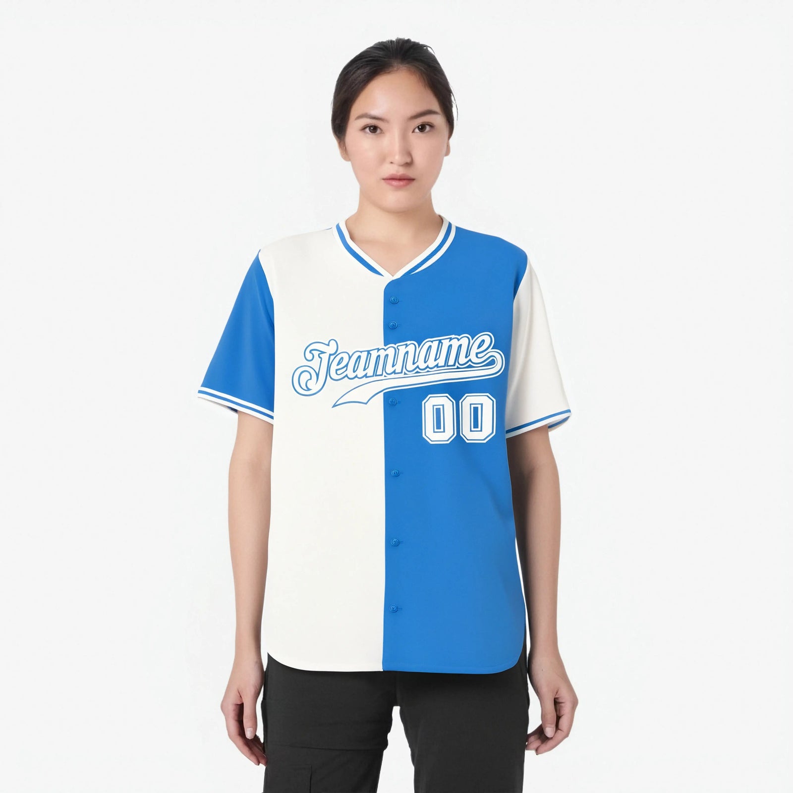 Custom White Powder Blue Authentic Split Fashion Baseball Jersey