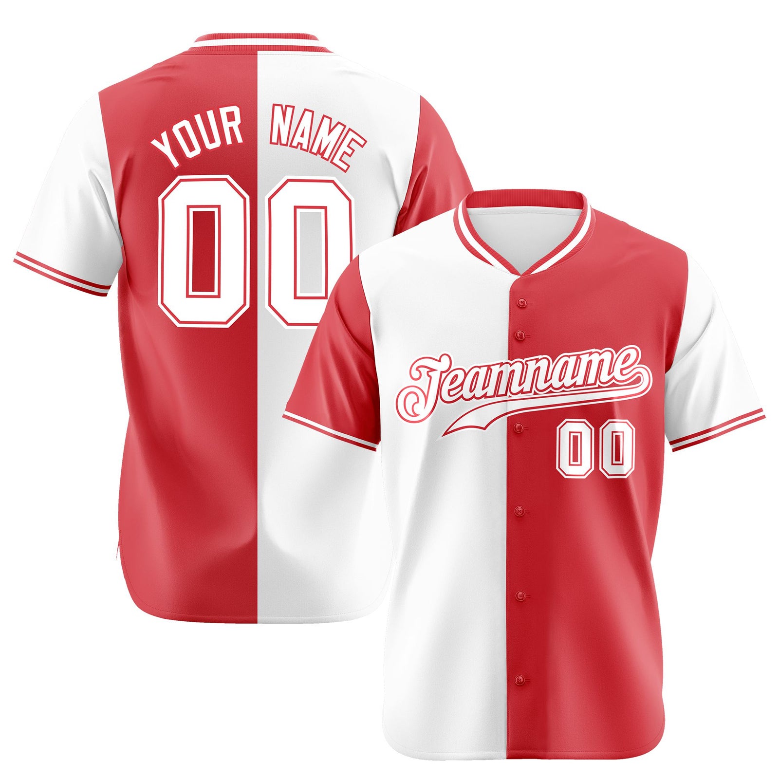 Custom White Light Red Authentic Split Fashion Baseball Jersey
