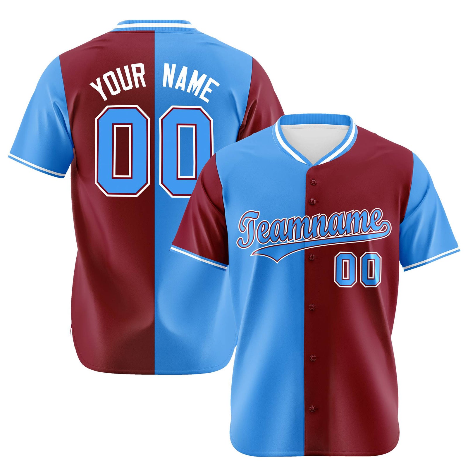 Custom Powder Blue Crimson Authentic Split Fashion Baseball Jersey