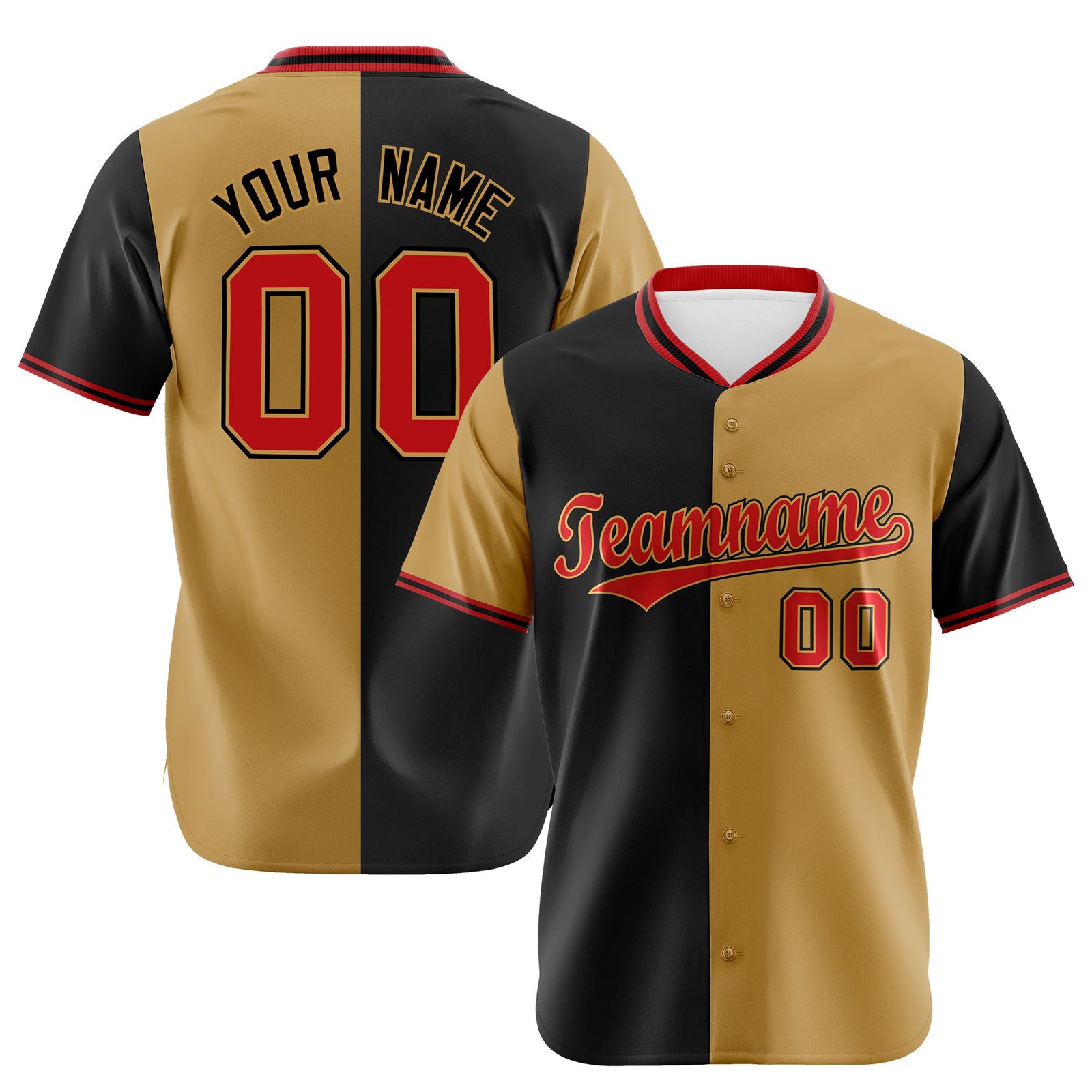 Custom Black Old Gold-Red Authentic Split Fashion Baseball Jersey