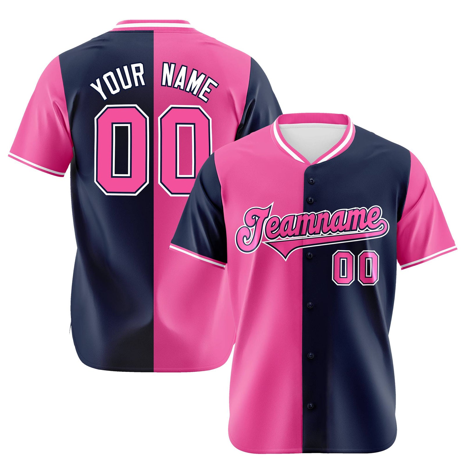 Custom Pink Navy Authentic Split Fashion Baseball Jersey