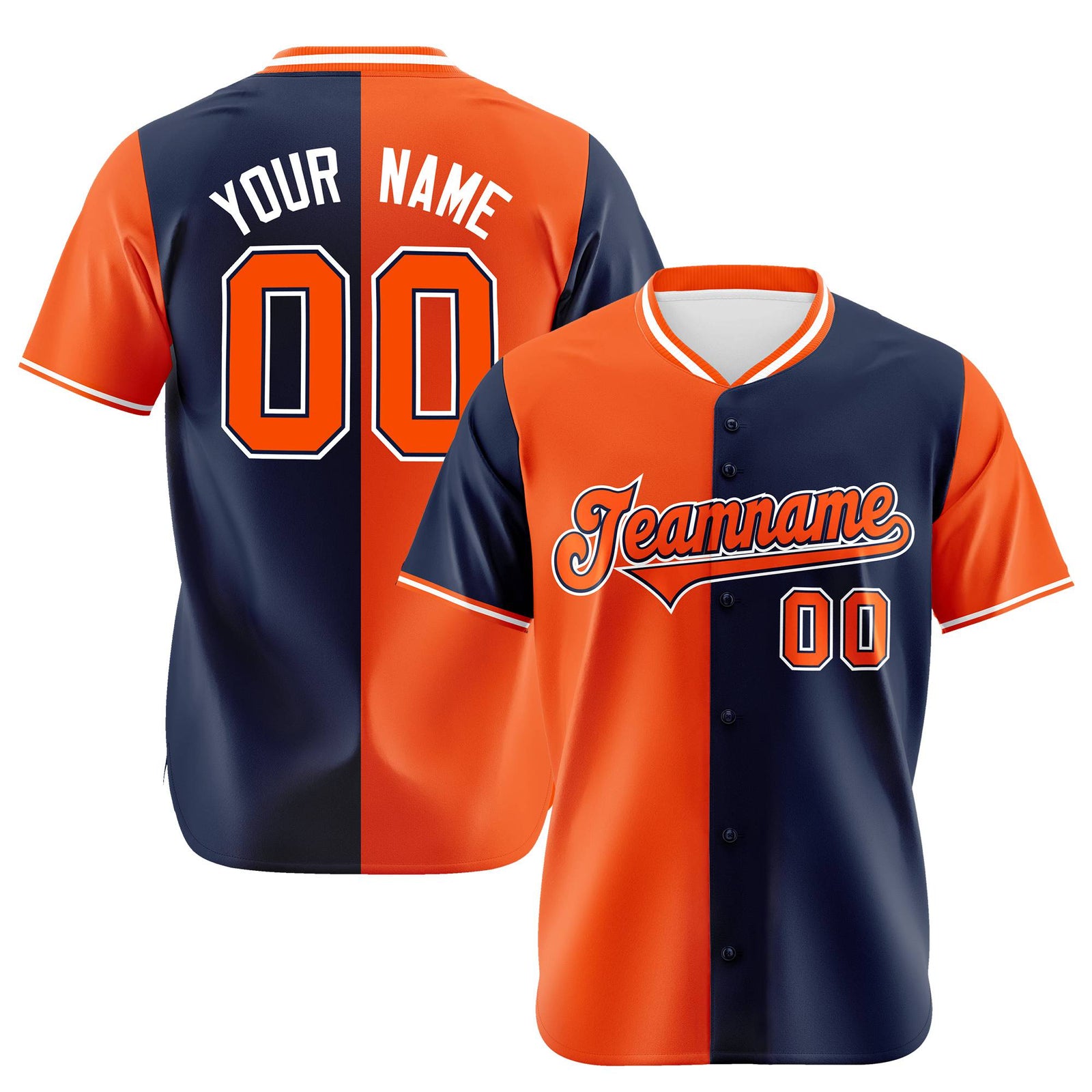Custom Orange Navy Authentic Split Fashion Baseball Jersey