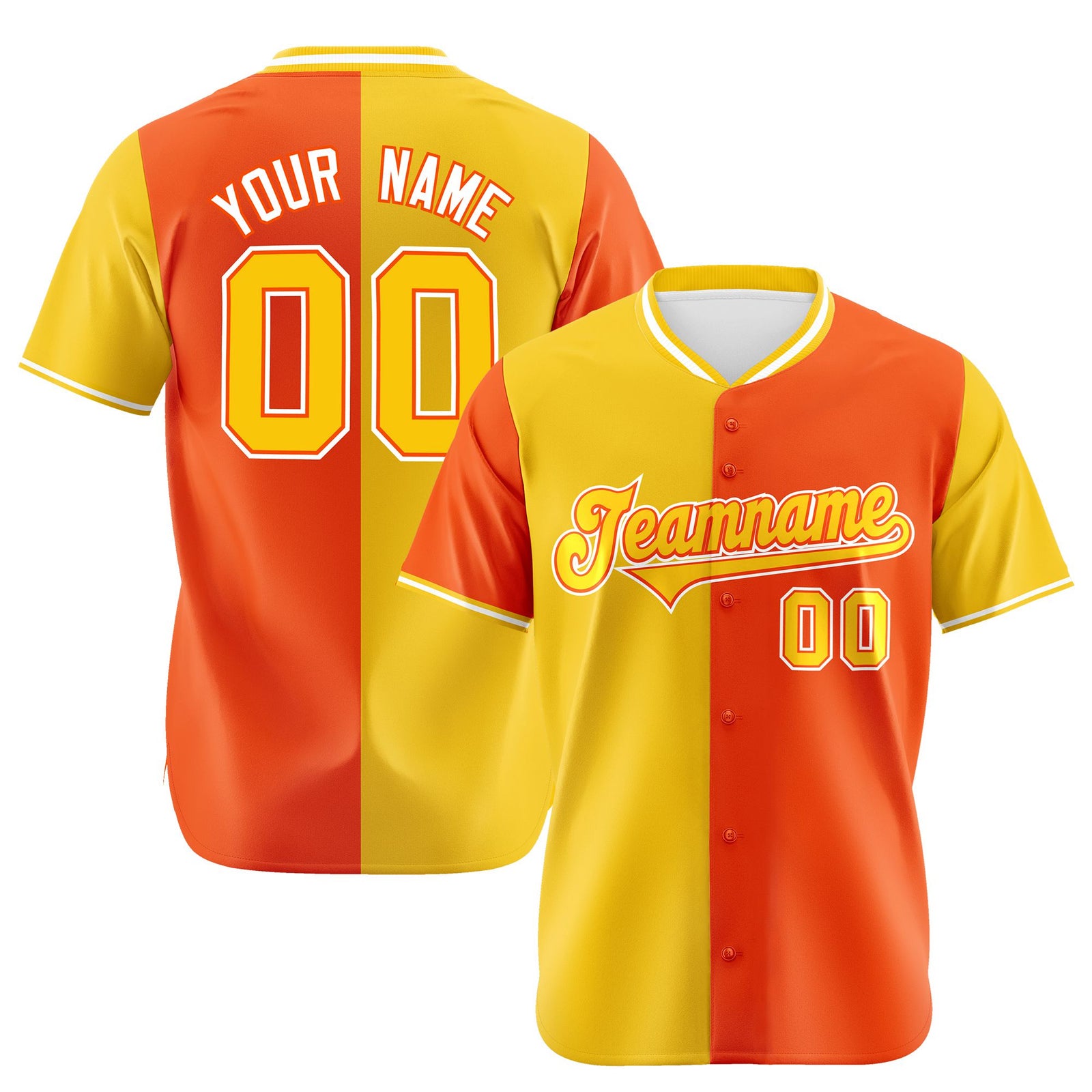 Custom Gold Orange Authentic Split Fashion Baseball Jersey