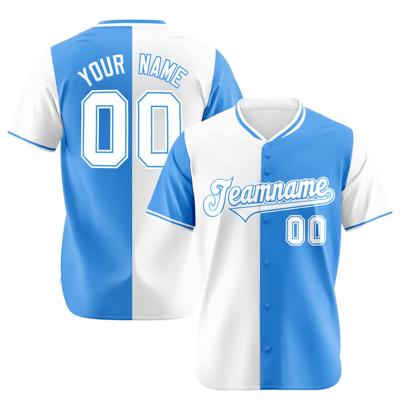 Custom White Powder Blue Authentic Split Fashion Baseball Jersey