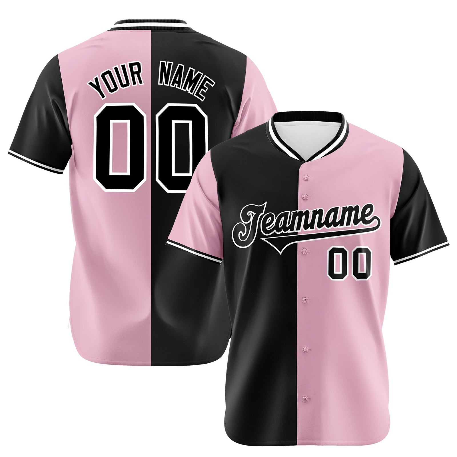 Custom Black Light Pink Authentic Split Fashion Baseball Jersey