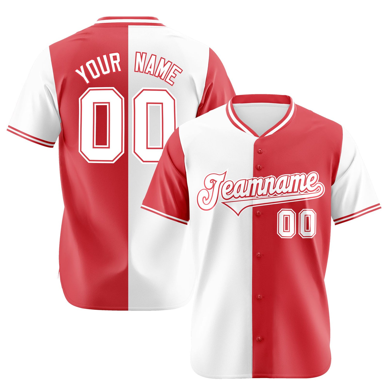 Custom White Light Red Authentic Split Fashion Baseball Jersey