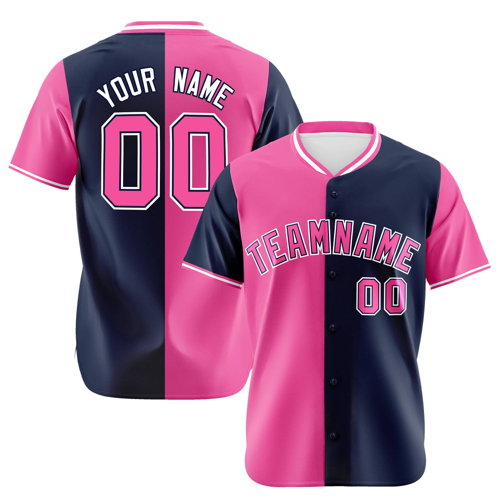 Custom Pink Navy Authentic Split Fashion Baseball Jersey