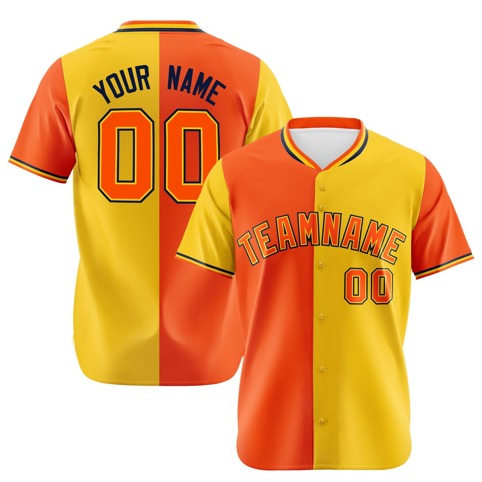Custom Orange Gold Authentic Split Fashion Baseball Jersey