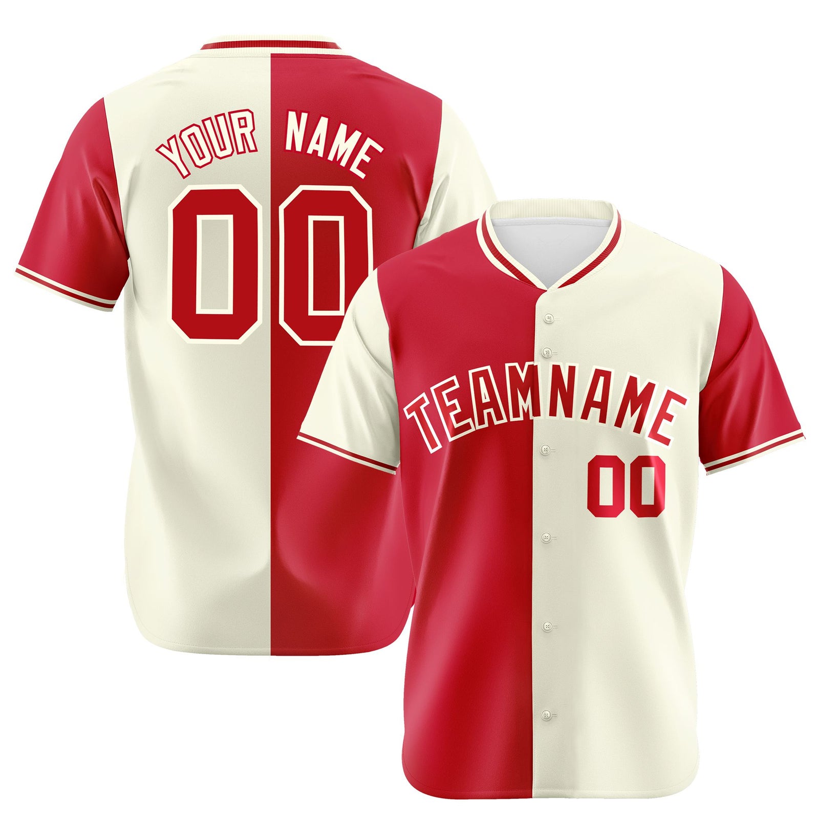 Custom Red Cream Authentic Split Fashion Baseball Jersey