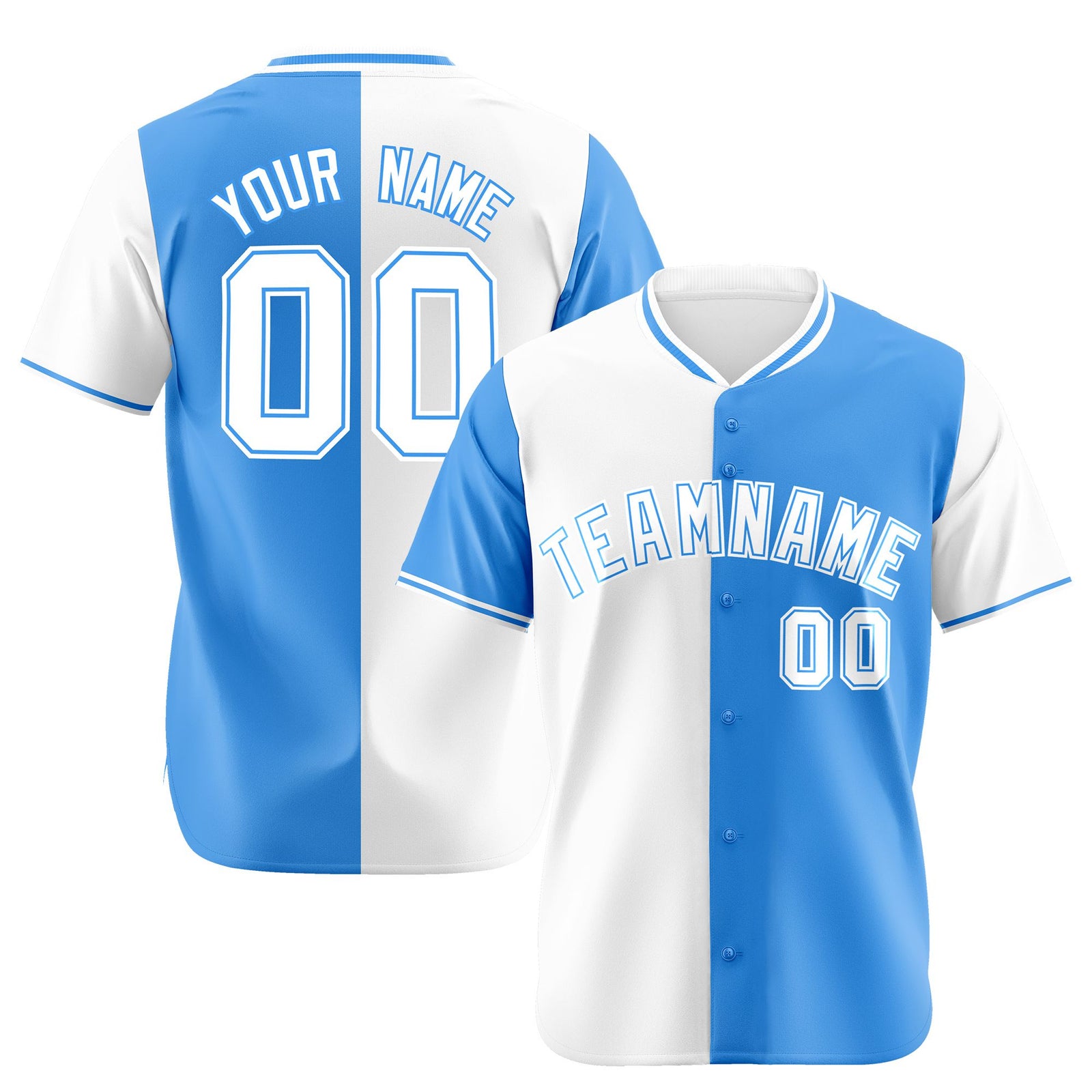 Custom White Powder Blue Authentic Split Fashion Baseball Jersey