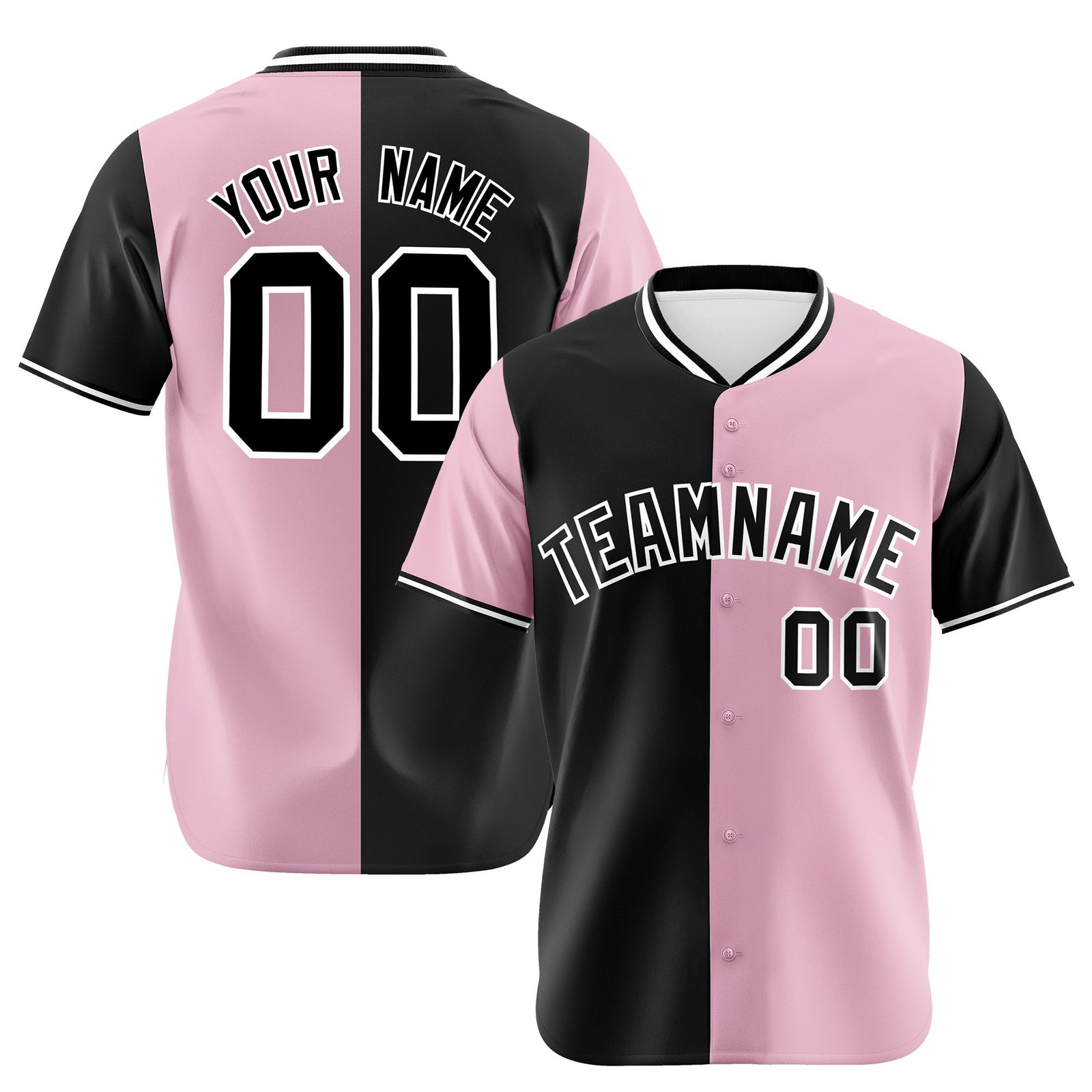 Custom Black Light Pink Authentic Split Fashion Baseball Jersey