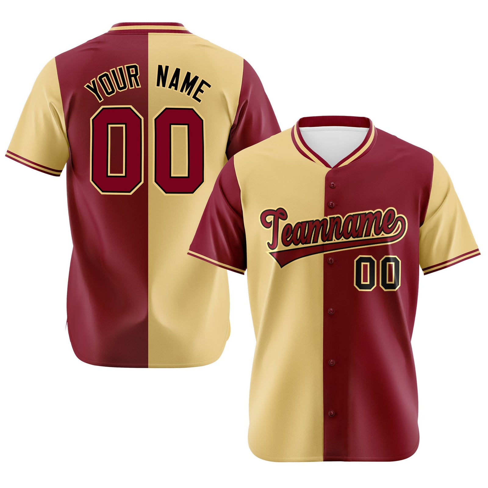 Custom Khaki Crimson Authentic Split Fashion Baseball Jersey