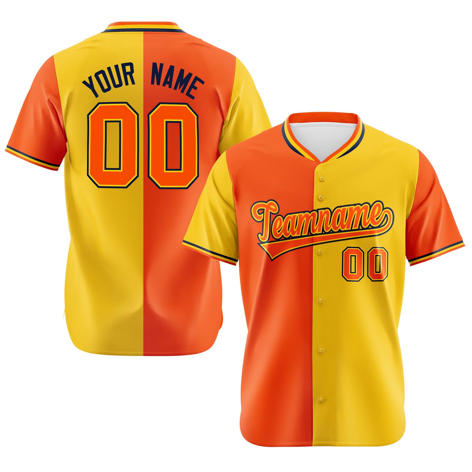 Custom Orange Gold Authentic Split Fashion Baseball Jersey