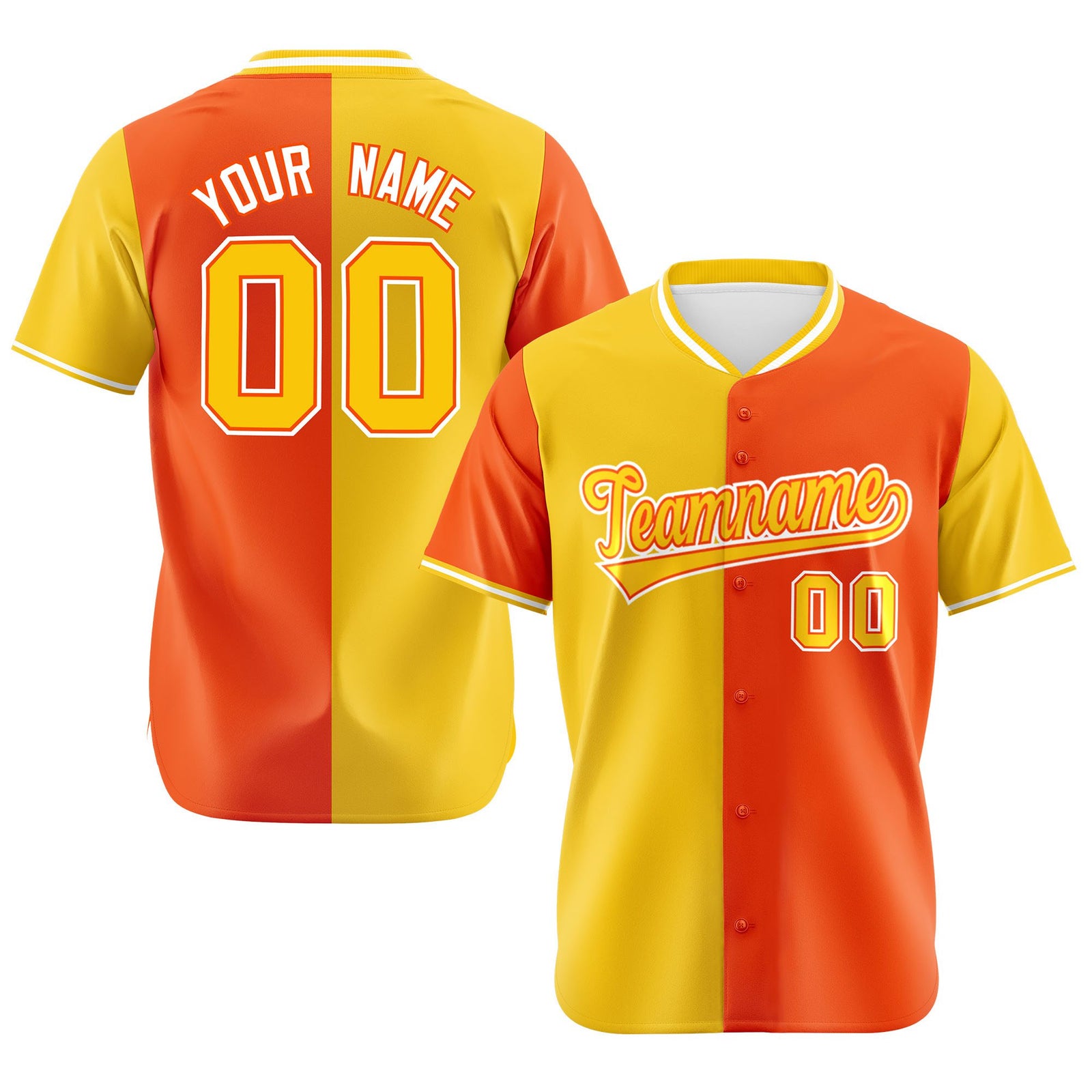 Custom Gold Orange Authentic Split Fashion Baseball Jersey