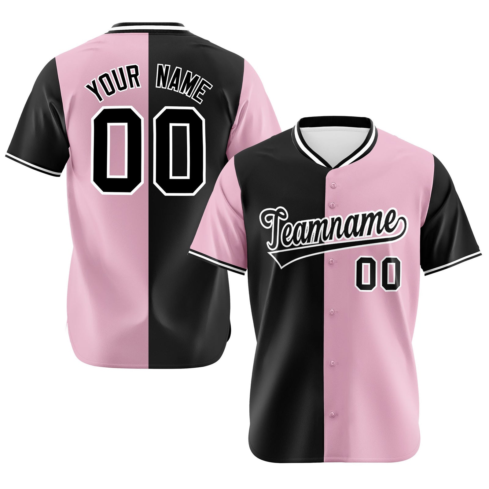 Custom Black Light Pink Authentic Split Fashion Baseball Jersey