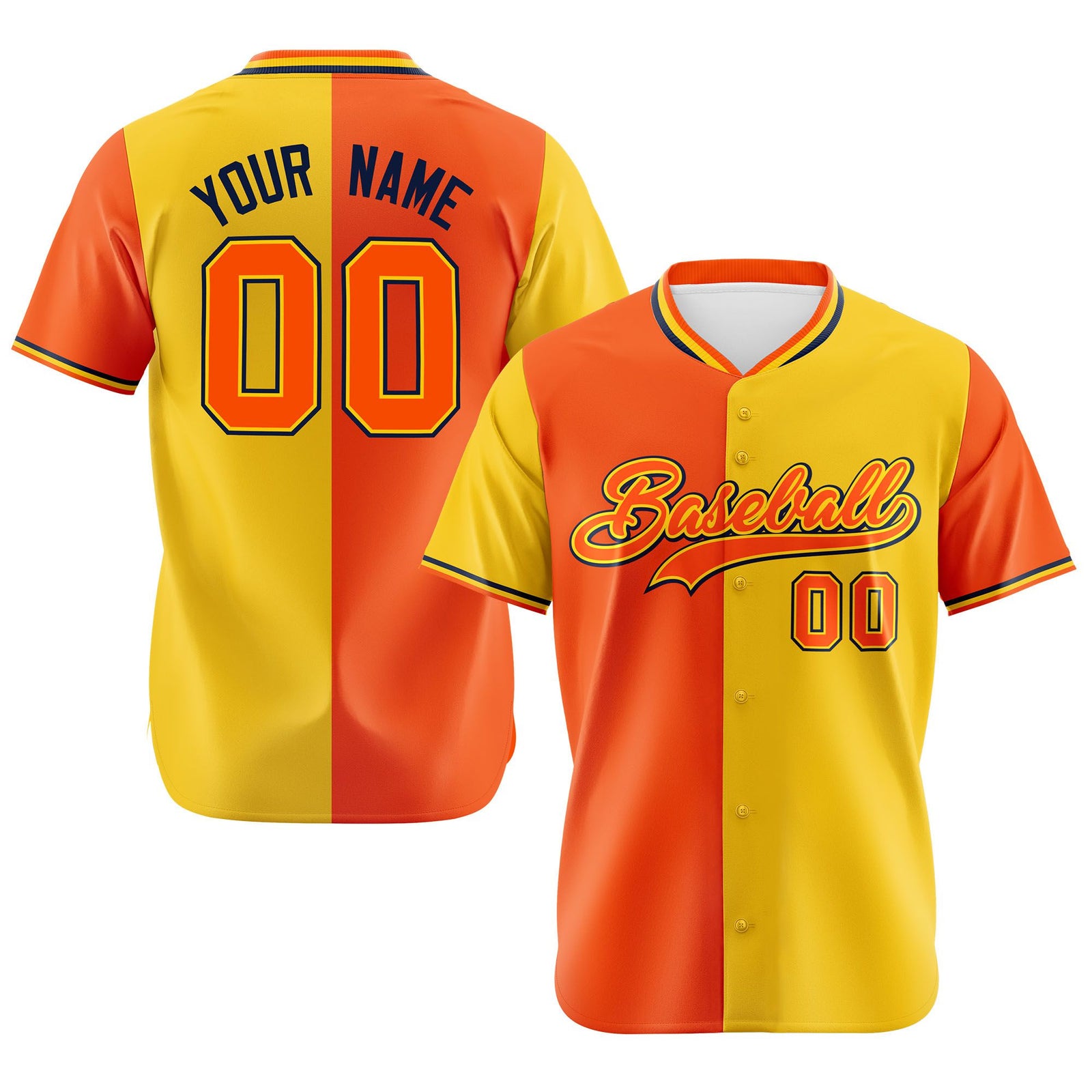 Custom Orange Gold Authentic Split Fashion Baseball Jersey