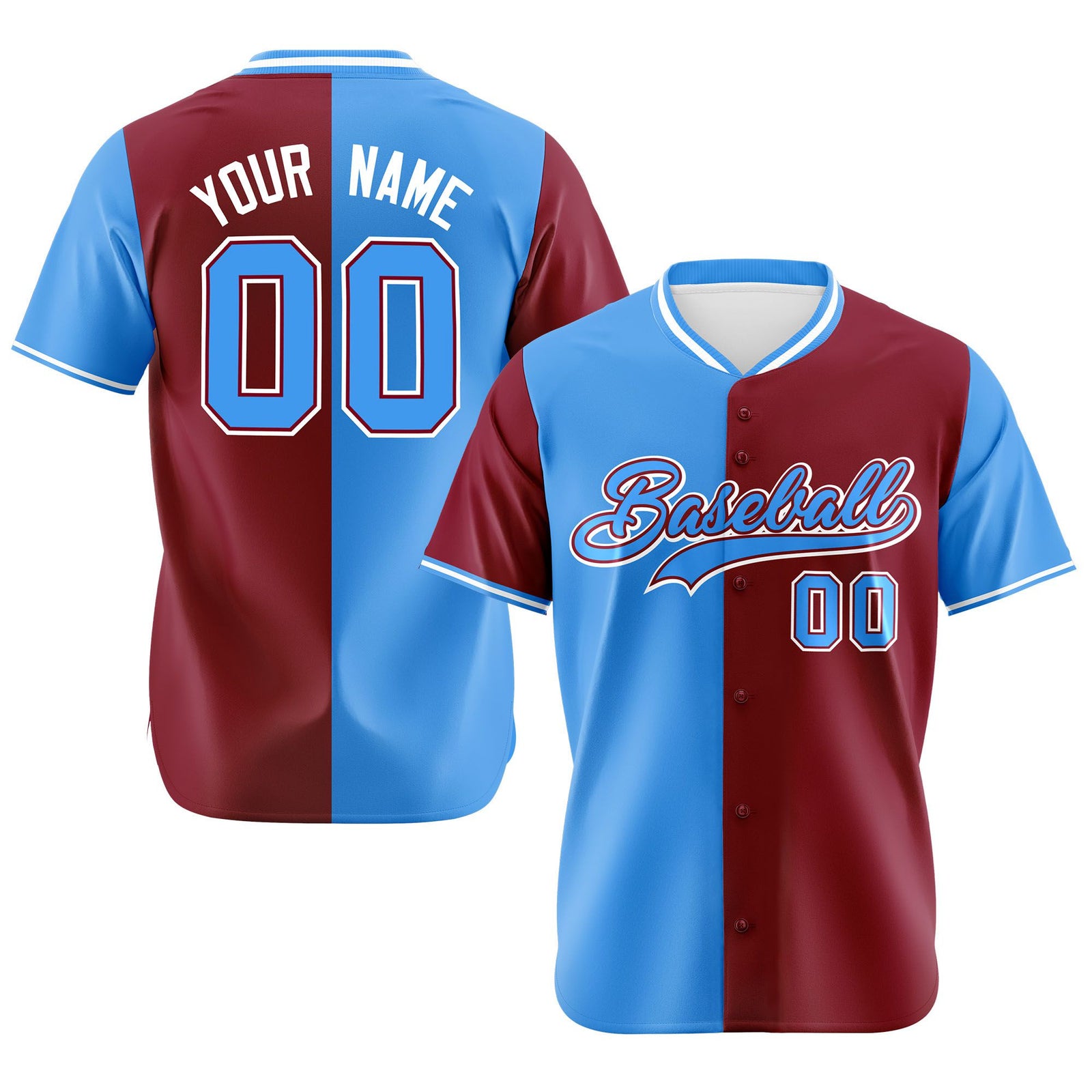 Custom Powder Blue Crimson Authentic Split Fashion Baseball Jersey
