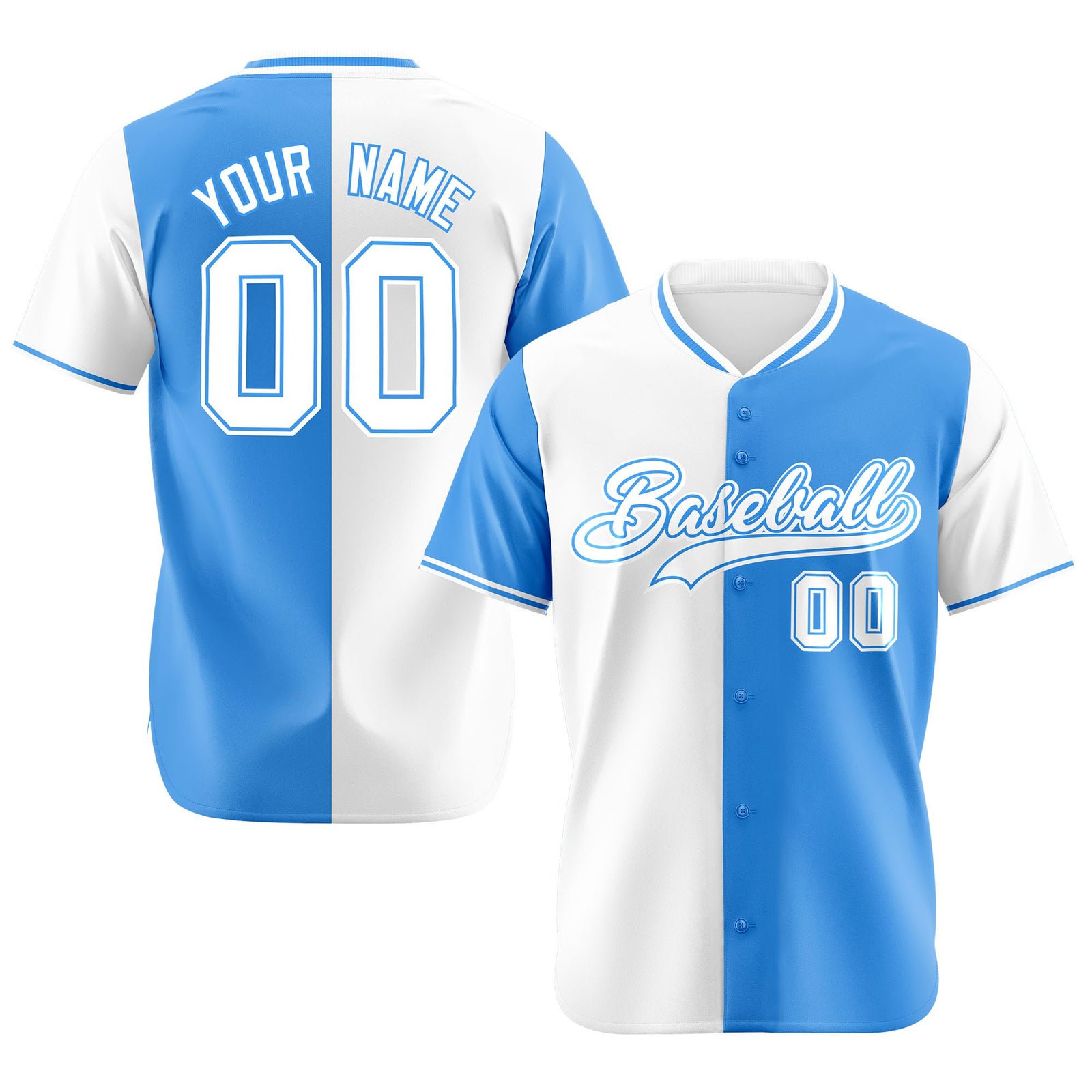 Custom White Powder Blue Authentic Split Fashion Baseball Jersey
