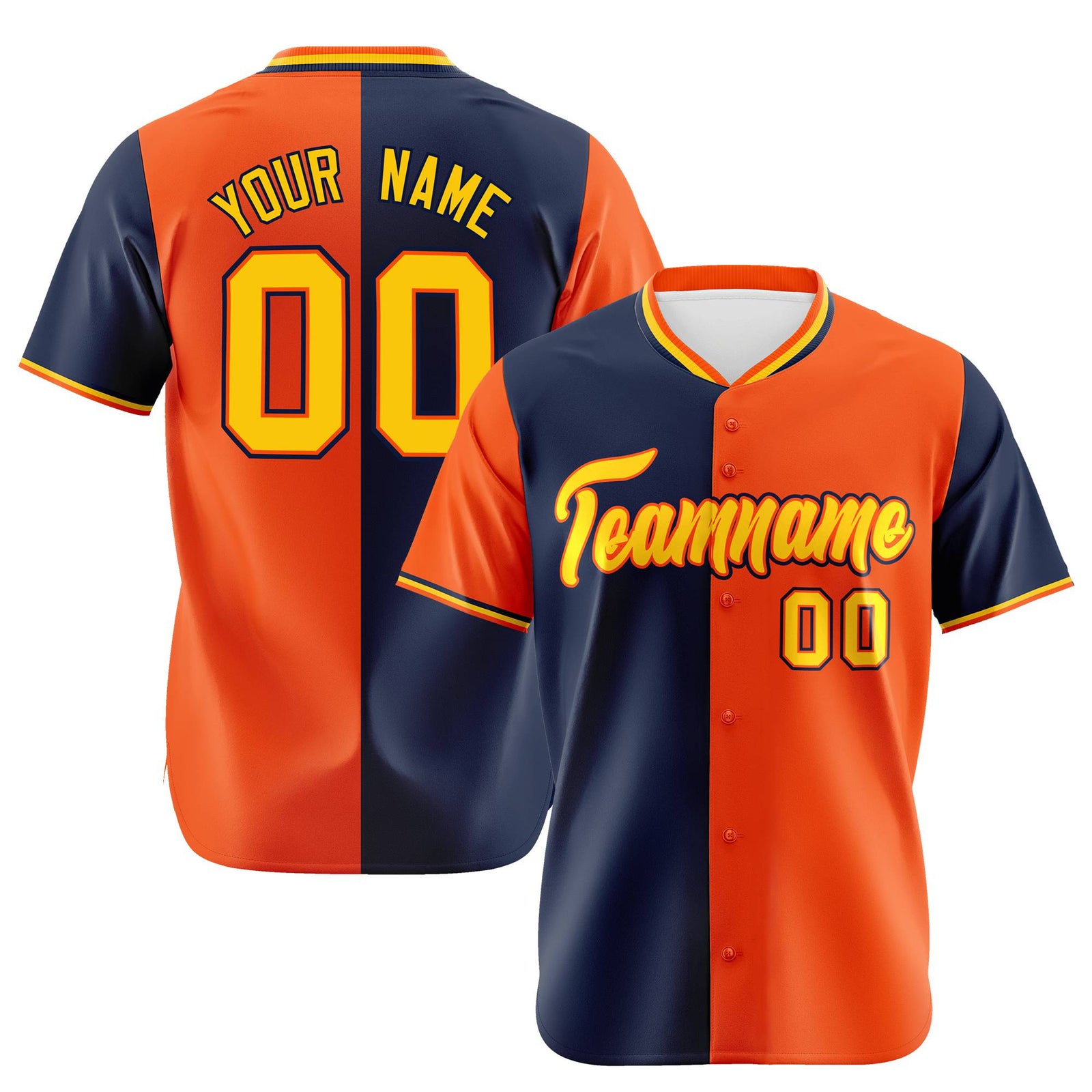 Custom Navy Orange Authentic Split Fashion Baseball Jersey