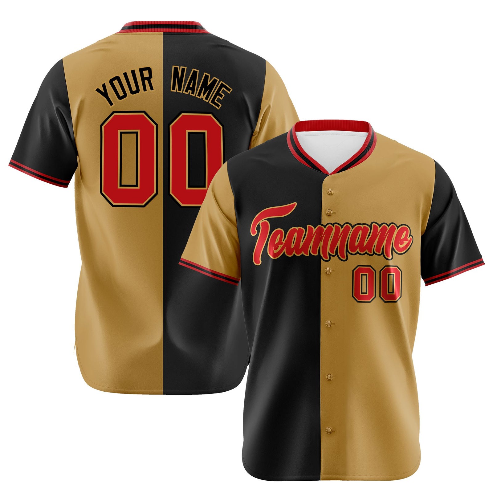 Custom Black Old Gold-Red Authentic Split Fashion Baseball Jersey