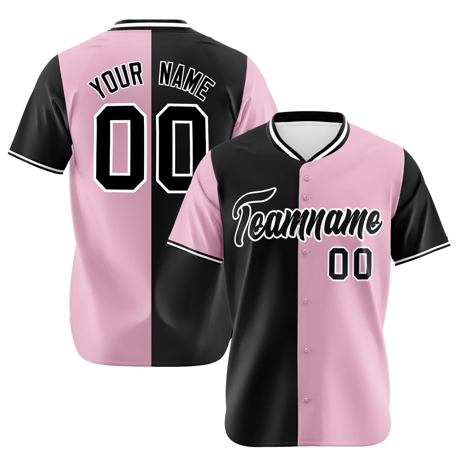 Custom Black Light Pink Authentic Split Fashion Baseball Jersey
