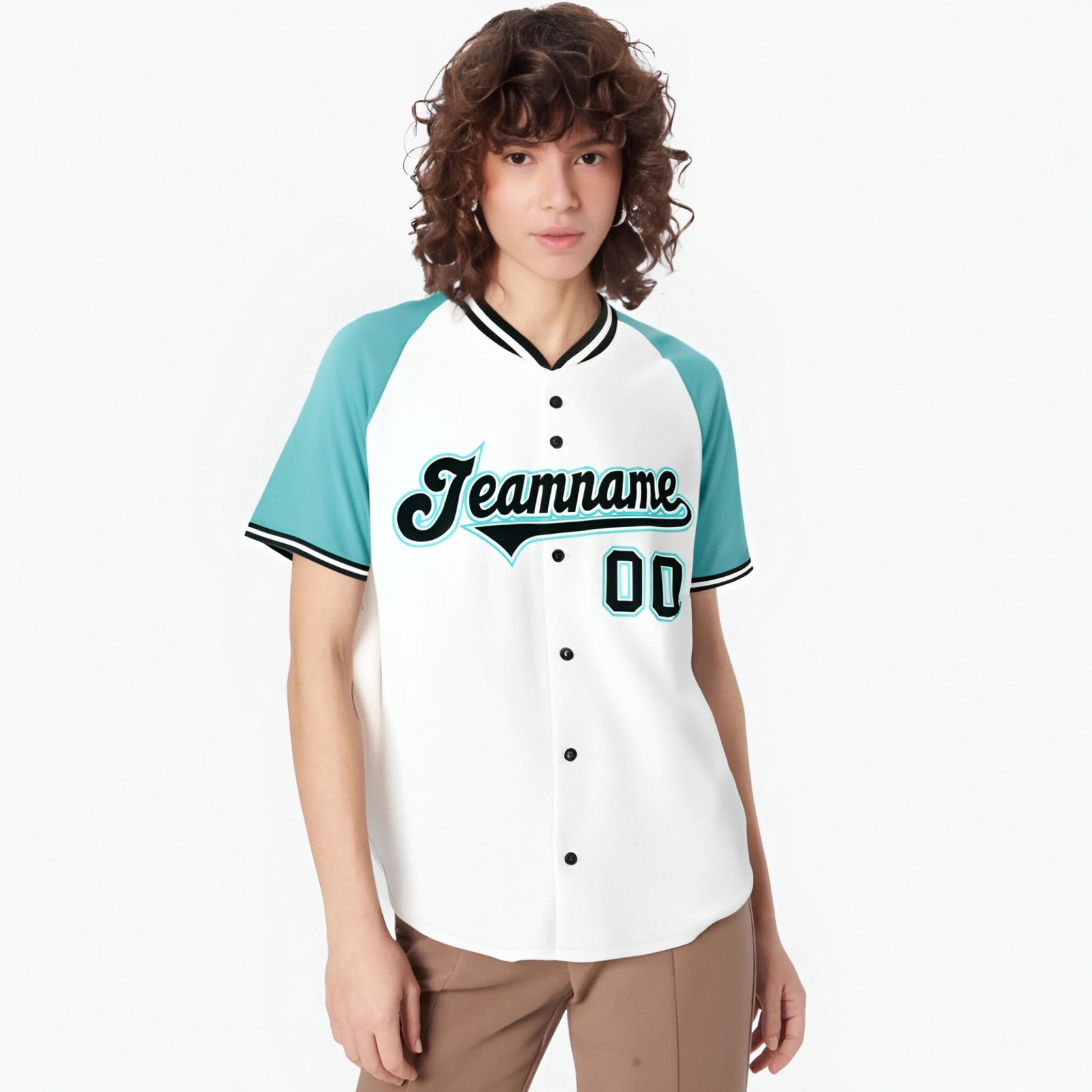 Custom White Black Light Blue Authentic Colored Buttons Baseball Jersey