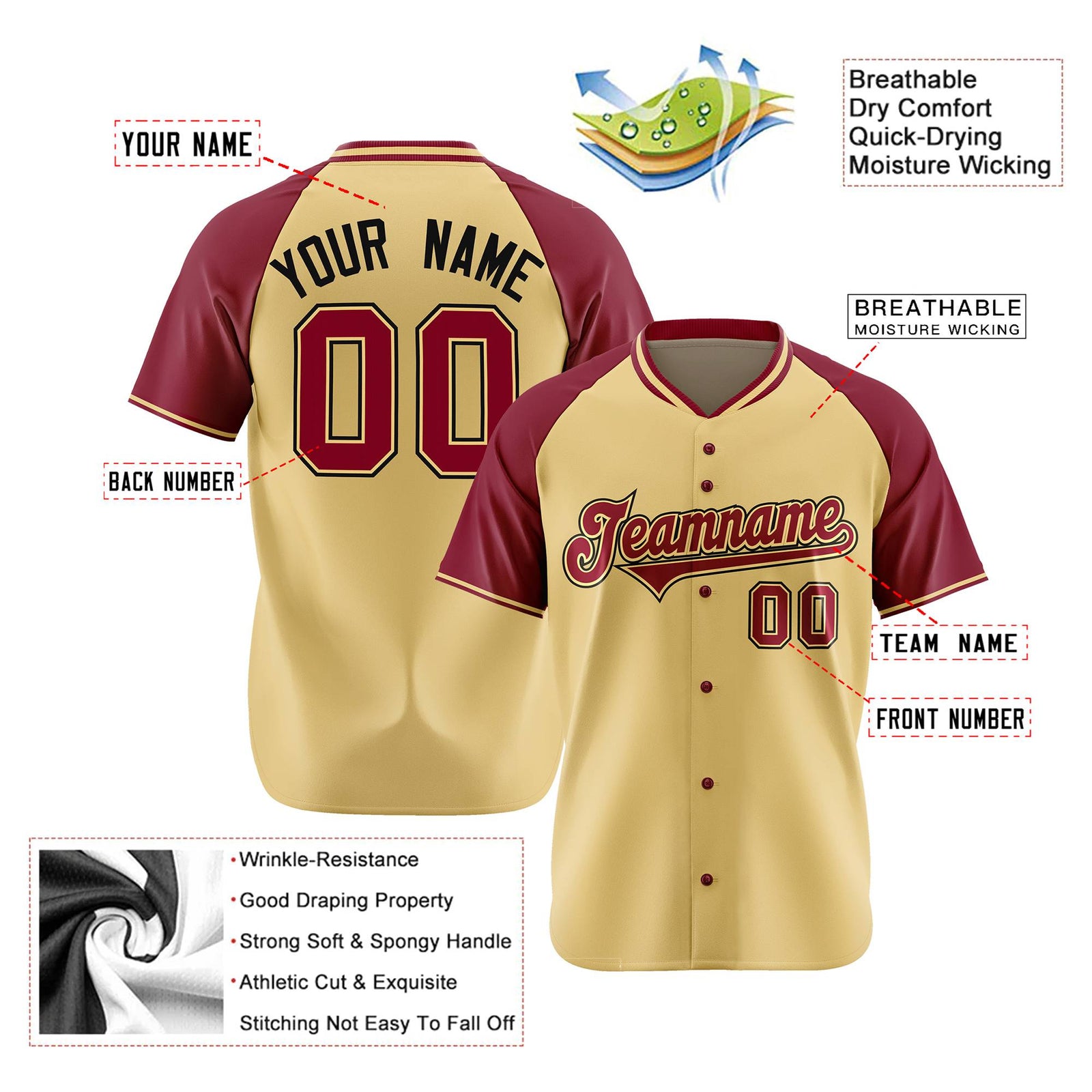 Custom Old Gold Burgundy Black Authentic Colored Buttons Baseball Jersey