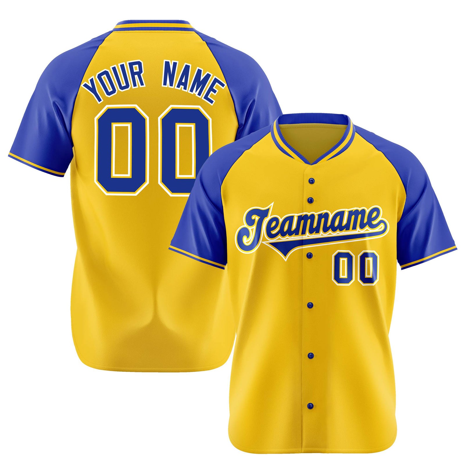 Custom Yellow Blue White Authentic Colored Buttons Baseball Jersey