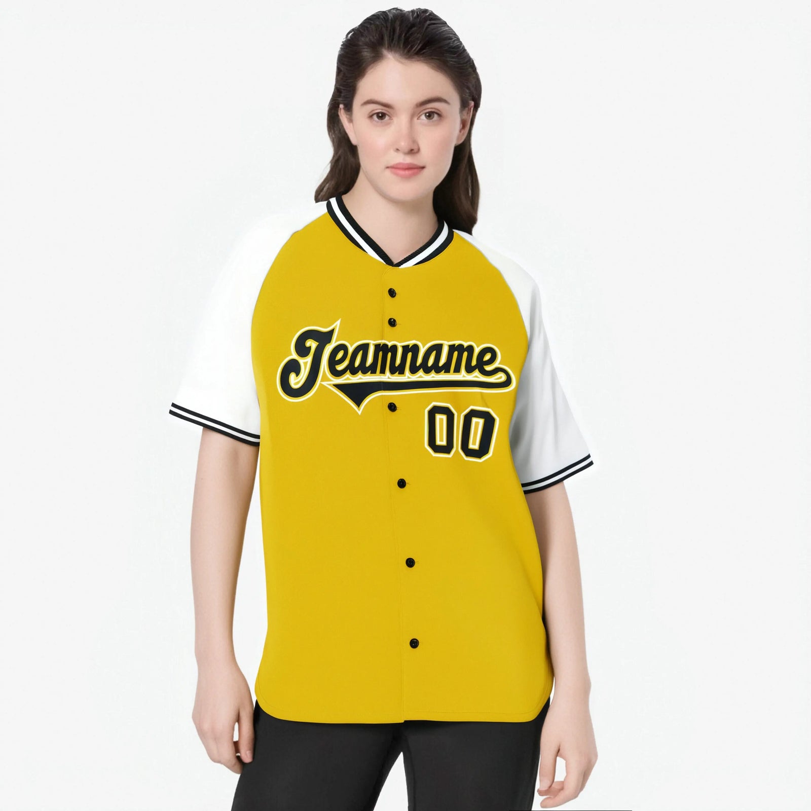 Custom Yellow White Black Authentic Colored Buttons Baseball Jersey