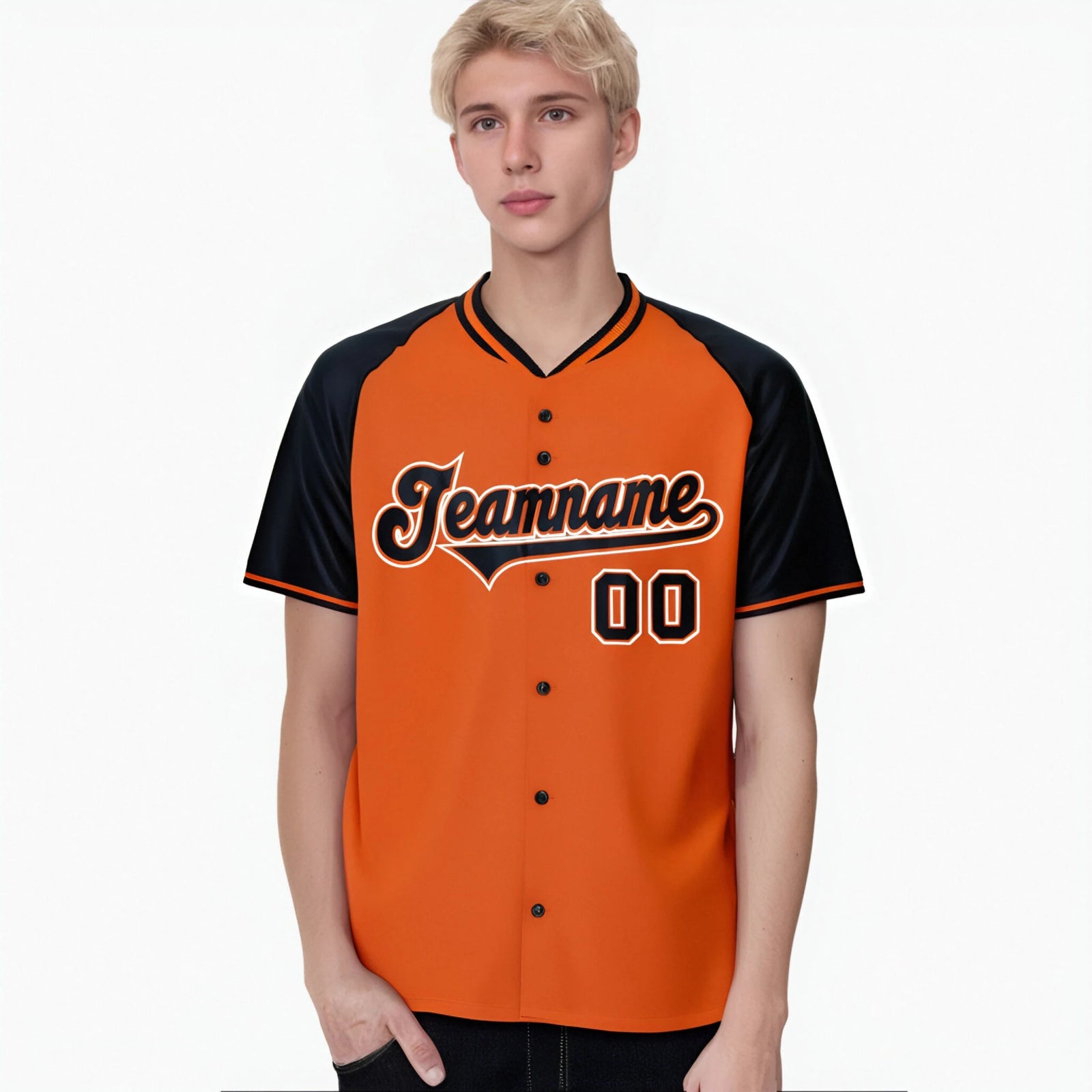 Custom Orange Black White Authentic Colored Buttons Baseball Jersey