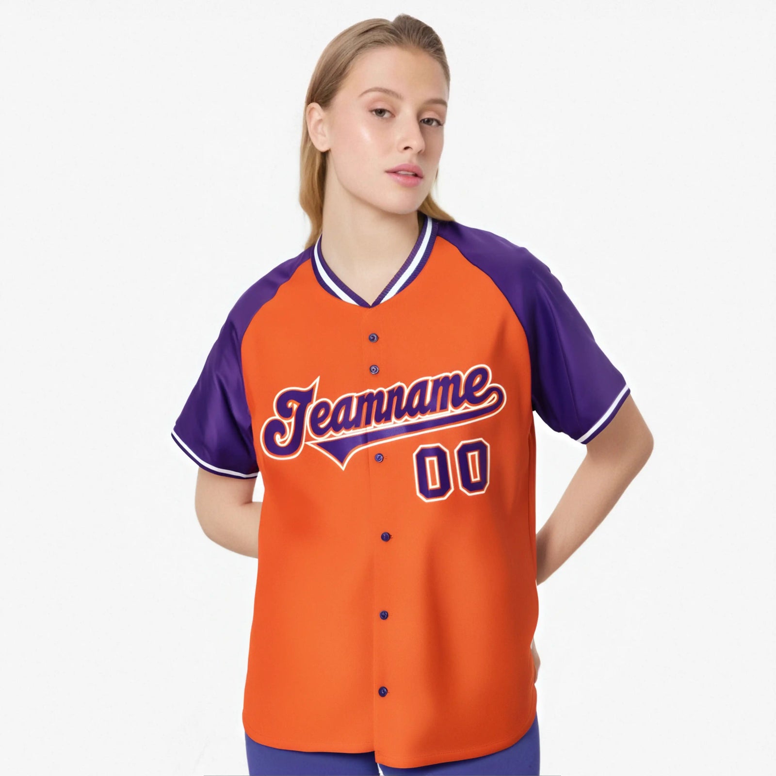 Custom Orange Purple White Authentic Colored Buttons Baseball Jersey