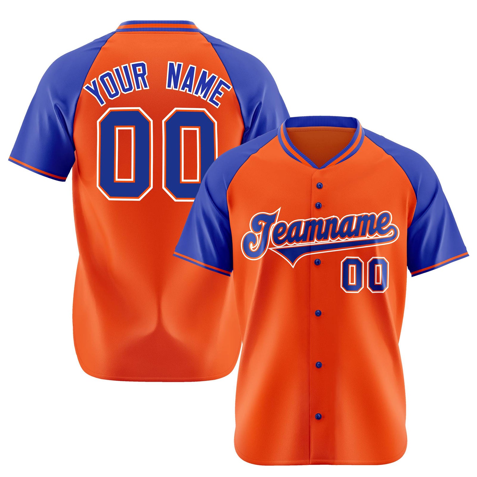 Custom Orange Blue White Authentic Colored Buttons Baseball Jersey