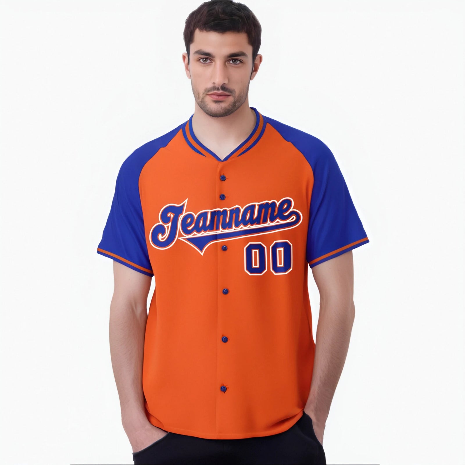 Custom Orange Blue White Authentic Colored Buttons Baseball Jersey