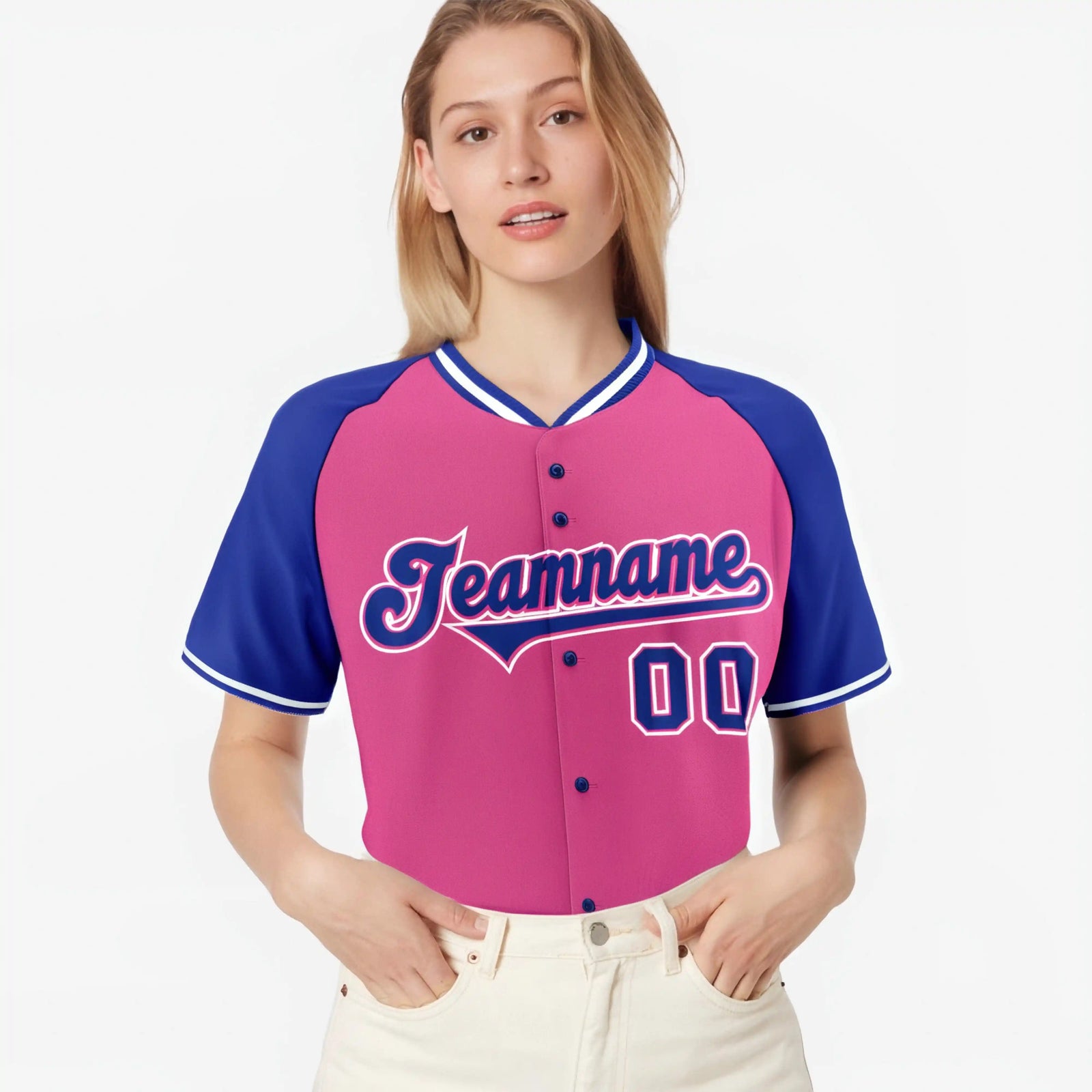 Custom Pink Purple White Authentic Colored Buttons Baseball Jersey