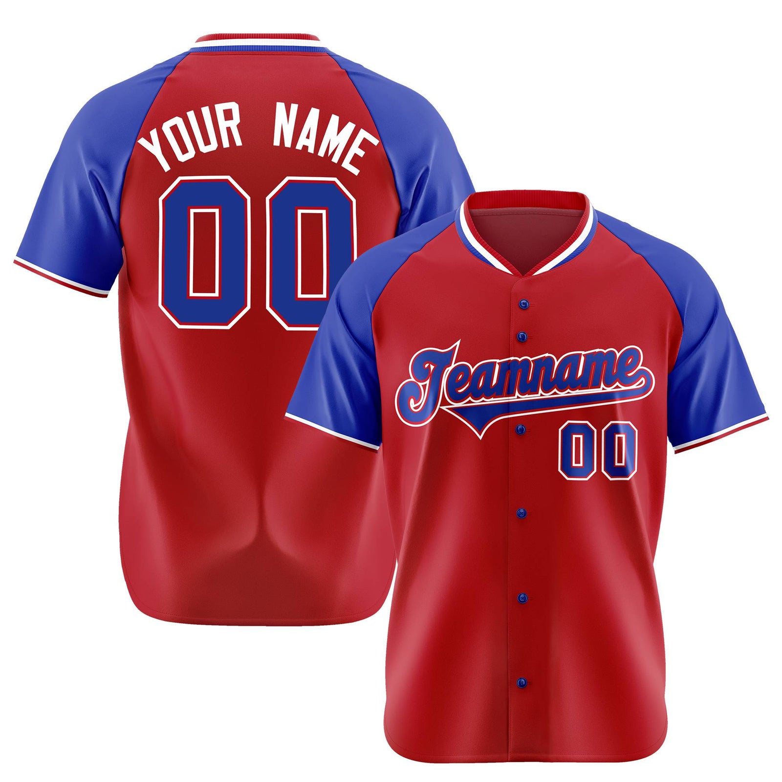Custom Red Blue White Authentic Colored Buttons Baseball Jersey