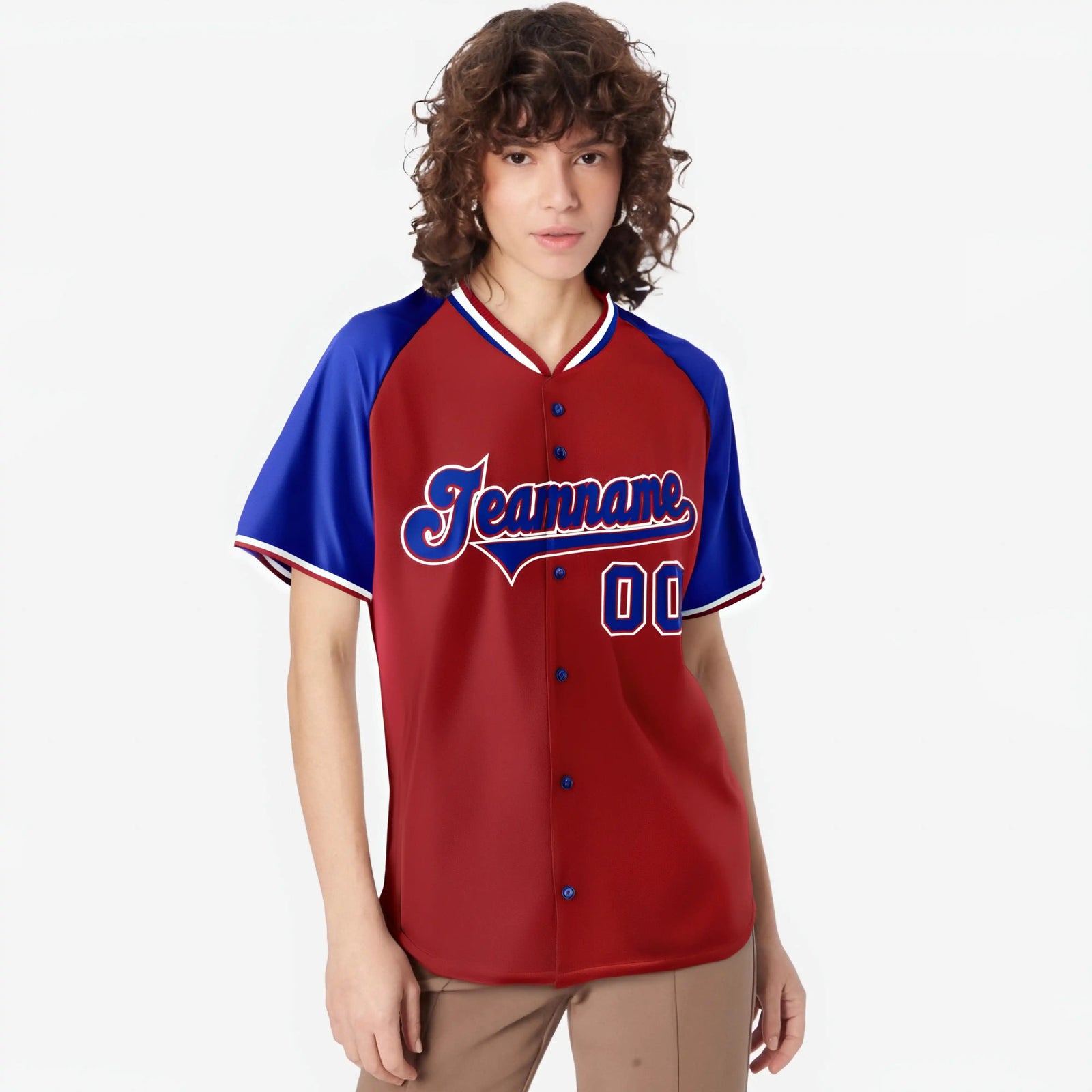 Custom Red Blue White Authentic Colored Buttons Baseball Jersey
